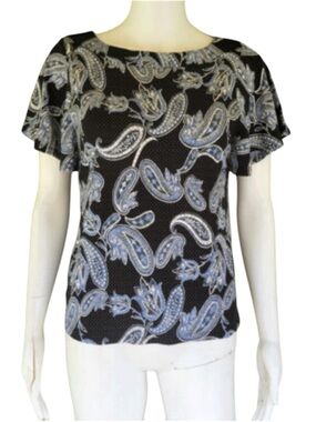 Ann Taylor Black Top with Blue Paisley Print